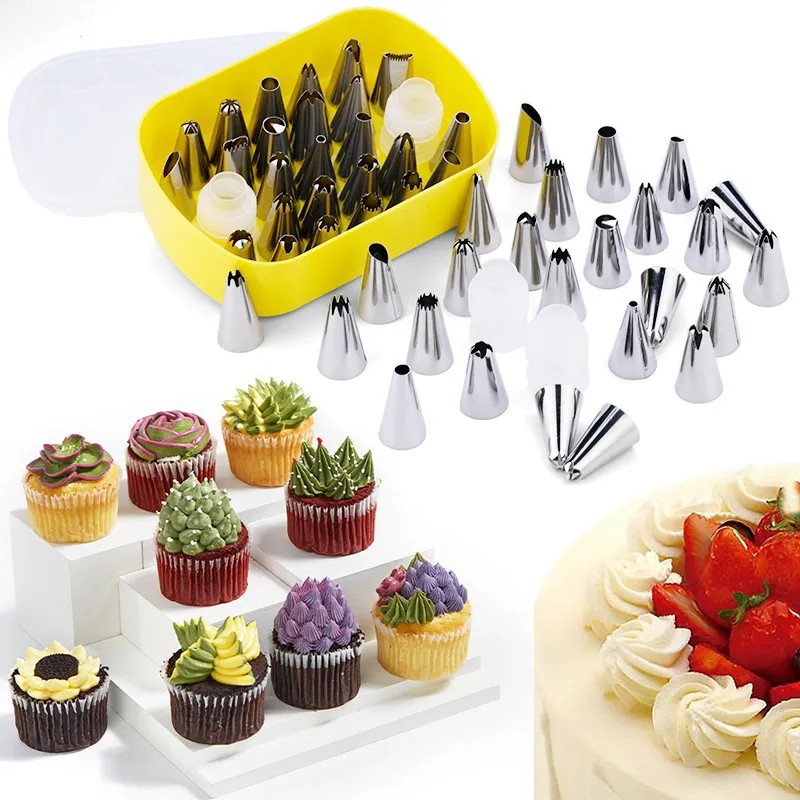 Kleines Paspelspitzen-Set, 26 Stück, mit Box – 24 Zuckergussdüsen und 2 Konverter für Kuchen, Cupcake, Kekse, Dekoration, DIY-Backzubehör