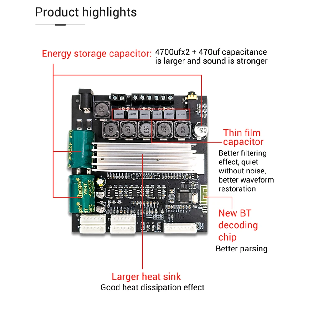 ZK-TB22 ZK-TB22P 2.1 Channel Bluetooth-compatible Audio Power Amplifier Board 50W x 2+100W Subwoofer TWS Wireless TPA3116 TWS