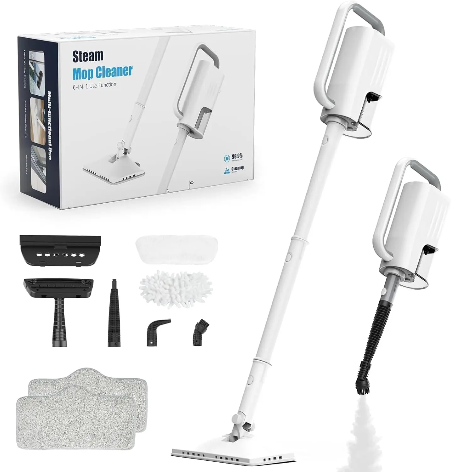 

7-in-1 Steam Mop, 1200W Rotating Cleaner for Home Floors, 2 Modes, Removable Tank