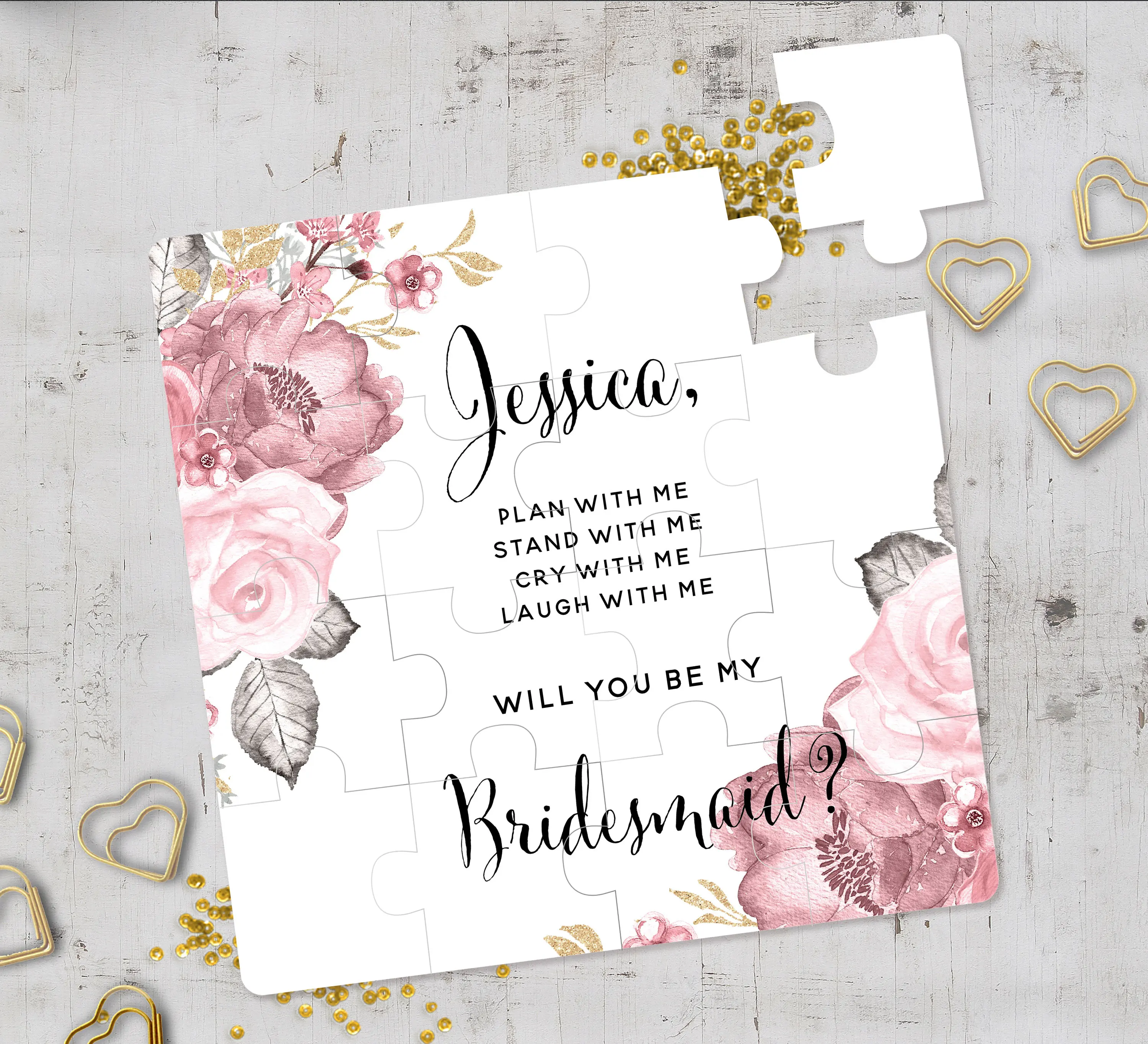 

Персонализированная головоломка для подружки невесты размером 16*16 см, будет ты моя подружка невесты Симпатичный подарок подружке невесты на заказ, свадебный пазл 3*5 шт.