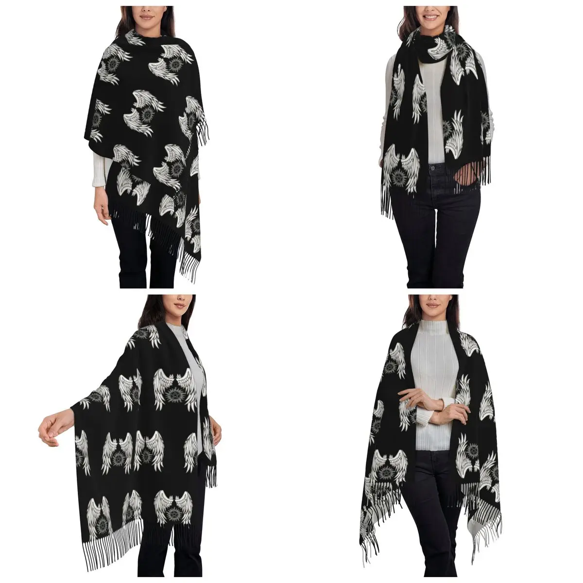 Supernatural Wings And Logo Scarf Tassel Scarves Women Soft Warm Shawls and Wraps Large Fall Winter Shawl Wrap