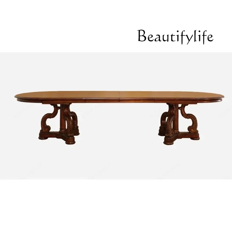 M American Villa Furniture Oval Long Dining Table Tabletop Adjustable 8 To 10 People Dining Table Western Dining Table