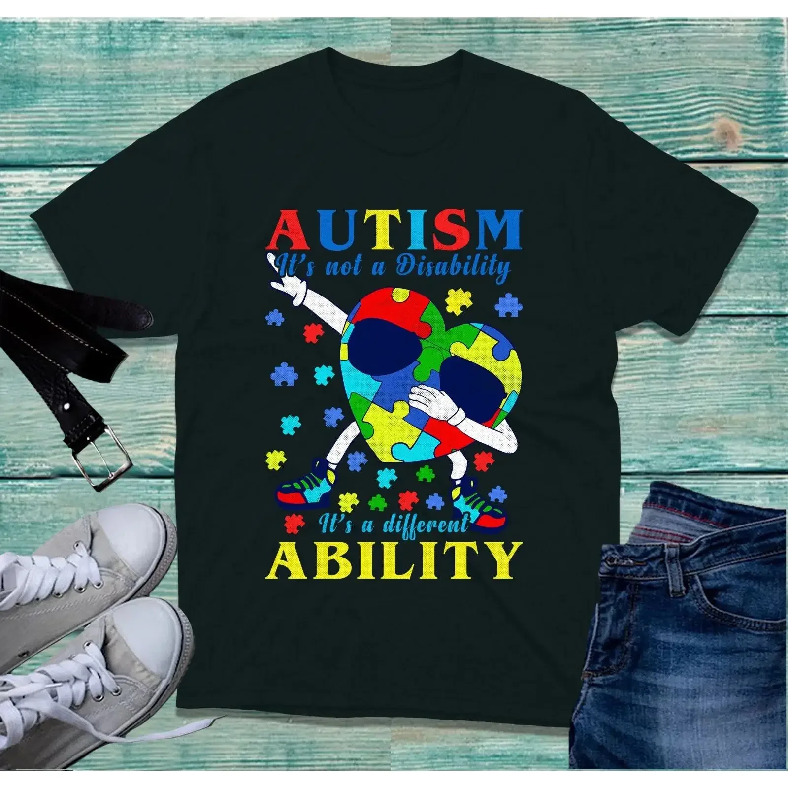 Autism It's Not A Disability T Shirt Dabbing Heart Awareness Top Image 1 of 2 vintage Washed streetwear graphic Soft