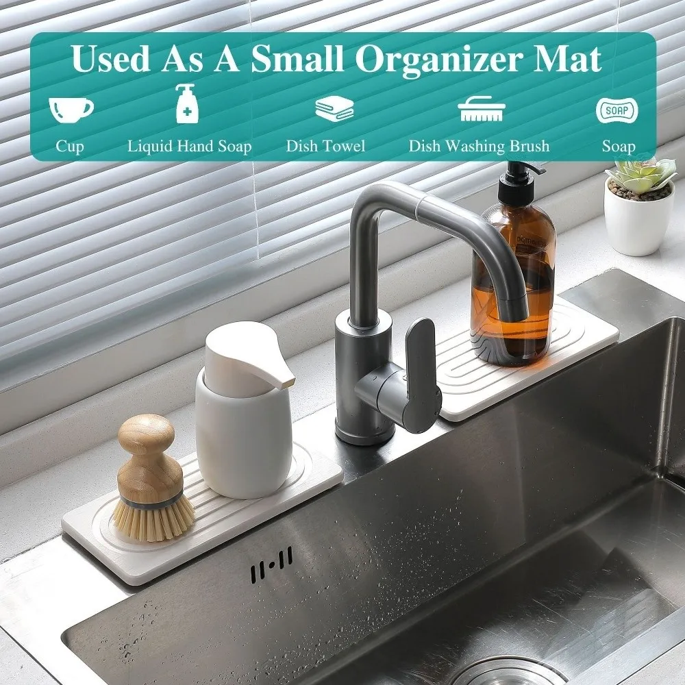 Rectangular Diatom Mud Sink Tray Non Slip Water Absorbent Quick Drying Sink Mat Groove Design Molds Resistant Diatomite Coasters