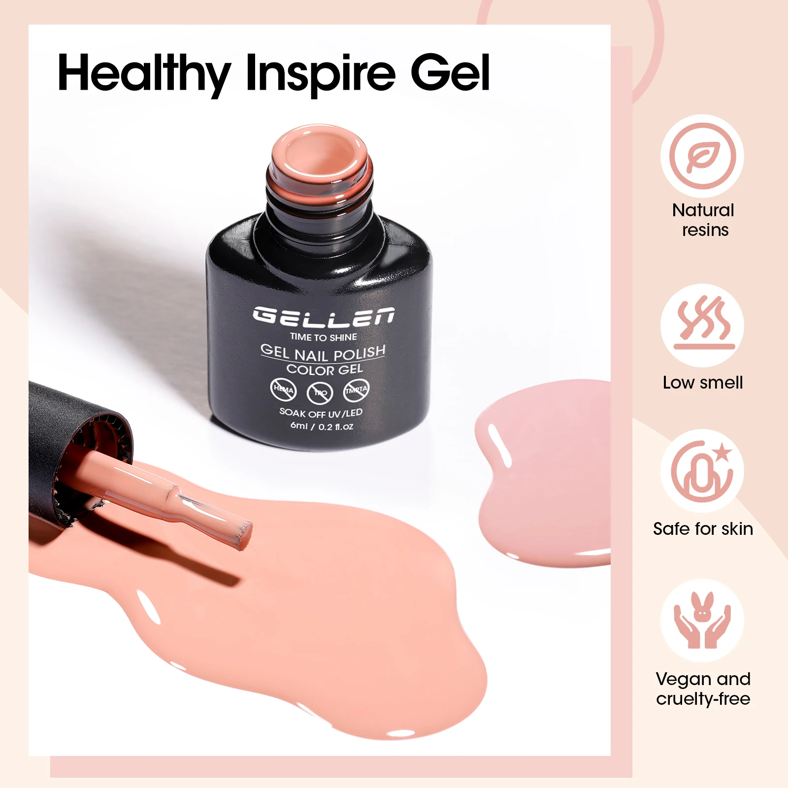 GELLEN 6 pièces Gel vernis à ongles ensemble blanc nu rose marron jaune 6 couleurs vernis à ongles couche de Base couche de finition Salon bricolage manucure Art