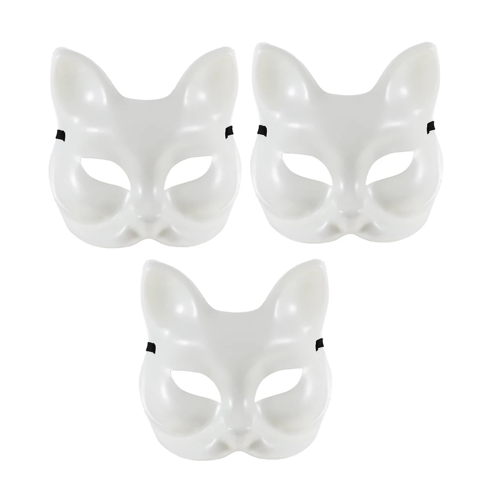 

3 Pcs DIY Halloween Costume Doodle Fox Mask Cat Blank Ordinary Adult White Plastic Half Face Masks