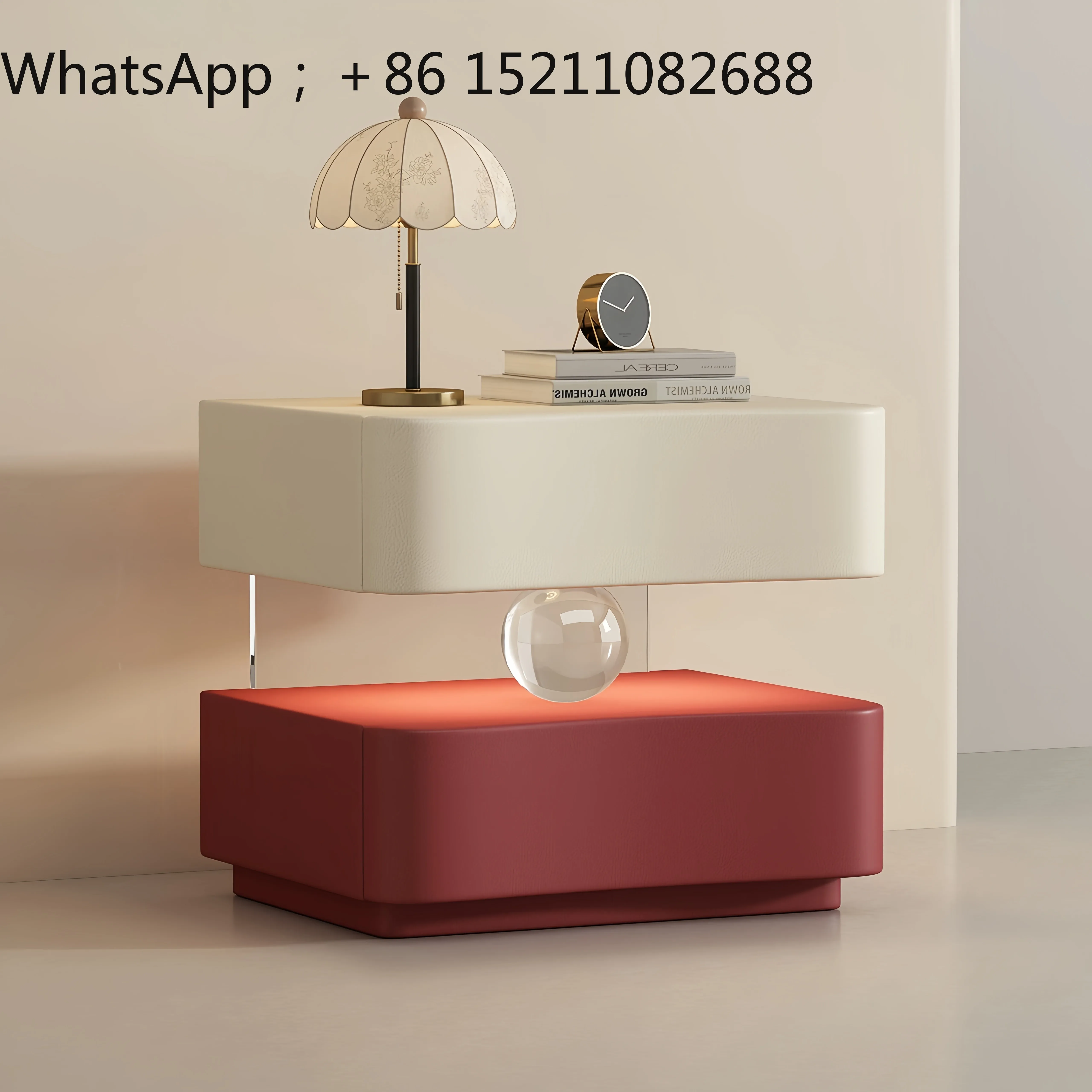 SCY Cream Wind Solid Wood Bedside Table Minimal Light Luxury Free Installation Creative Bedroom Bedside Locker