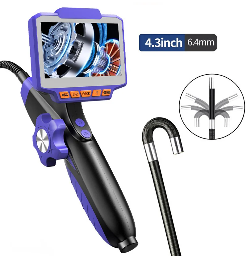 Gelenkiges Endoskop 6,4 mm 4,3' HD 1080P Inspektionskamera mit Bildschirm und 6 Lichtern, flexibles Schlangen-Endoskop für Kfz- und HVAC-Anwendungen