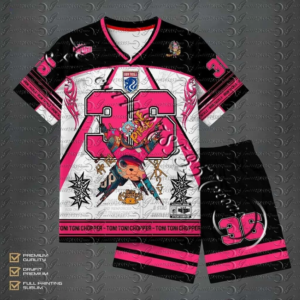 One Piece Anime Jersey Set Men Women 2 Piece T-shirt Shorts Suit Unisex Summer Casual Oversized Sportswear Full Printing