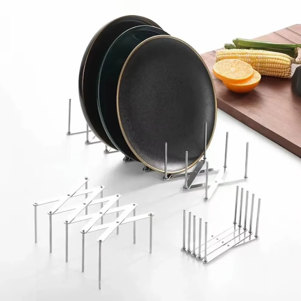 

Stainless Steel Bowl Dish Organizer Pot Lid Rack Pan Retractable Foldable Plate Holder Shelf Tableware Storage Kitchen Gadgets