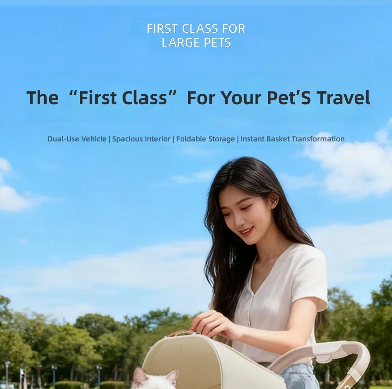 Pet Stroller, One-Click Folding Lightweight Aluminum Shock Absorption, Small Dog Universal Four-Wheel Carrier, Portable Pet Cart