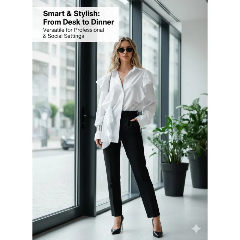 

Женская шикарная блузка с длинными рукавами и рюшами, элегантная повседневная рубашка со плиссированным дизайном для офиса, повседневная одежда, новинка осени и зимы