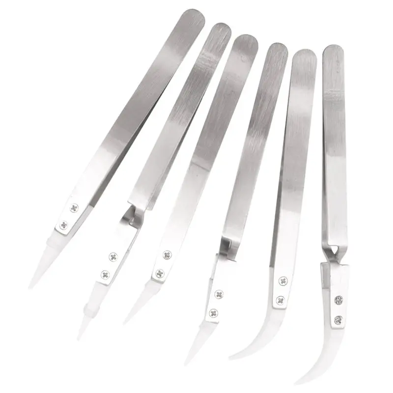 AT19-1Set Non-Conductive Anti-Magnetic Pointed And Curved Tips Tweezers Set Pointed Tweezers