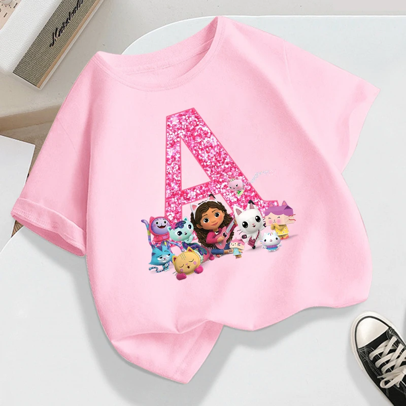 New Gabby Dollhouses T-shirts for Children Cute Cartoon Letter Printed Kids Tops Baby Cotton Short Sleeves 2024 Girl Clothes