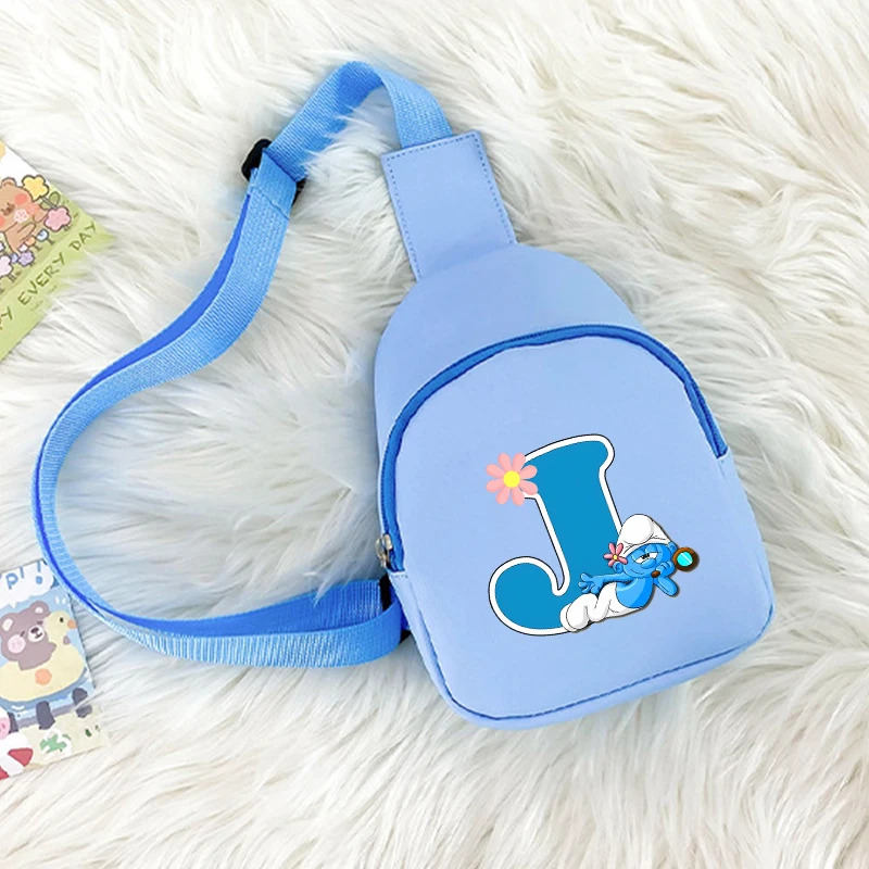 T-Smurfes Series Chest Bag A-Z Small Cartoon  Shoulder Crossbody Bag Cute Print Wallet Storager Pouch Funny Birthday Gift