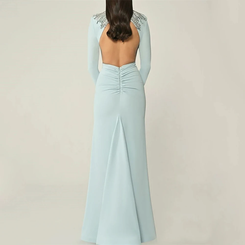 High Quality Sexy Evening Dresses Jersey for Floor-Length O-Neck Backless Prom Dress Sequined Vestidos De Fiesta Customized