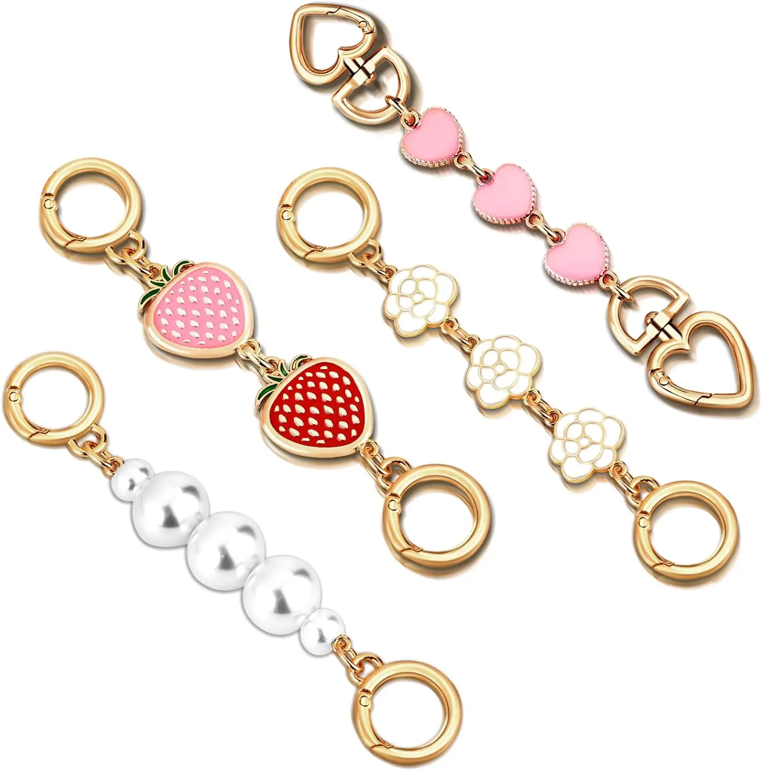 Women Bag Strap Extender Strawberry, Flower, Heart Shape Purse Exquisite Extender Chain Handbag Replacement Chain Charm Supplies