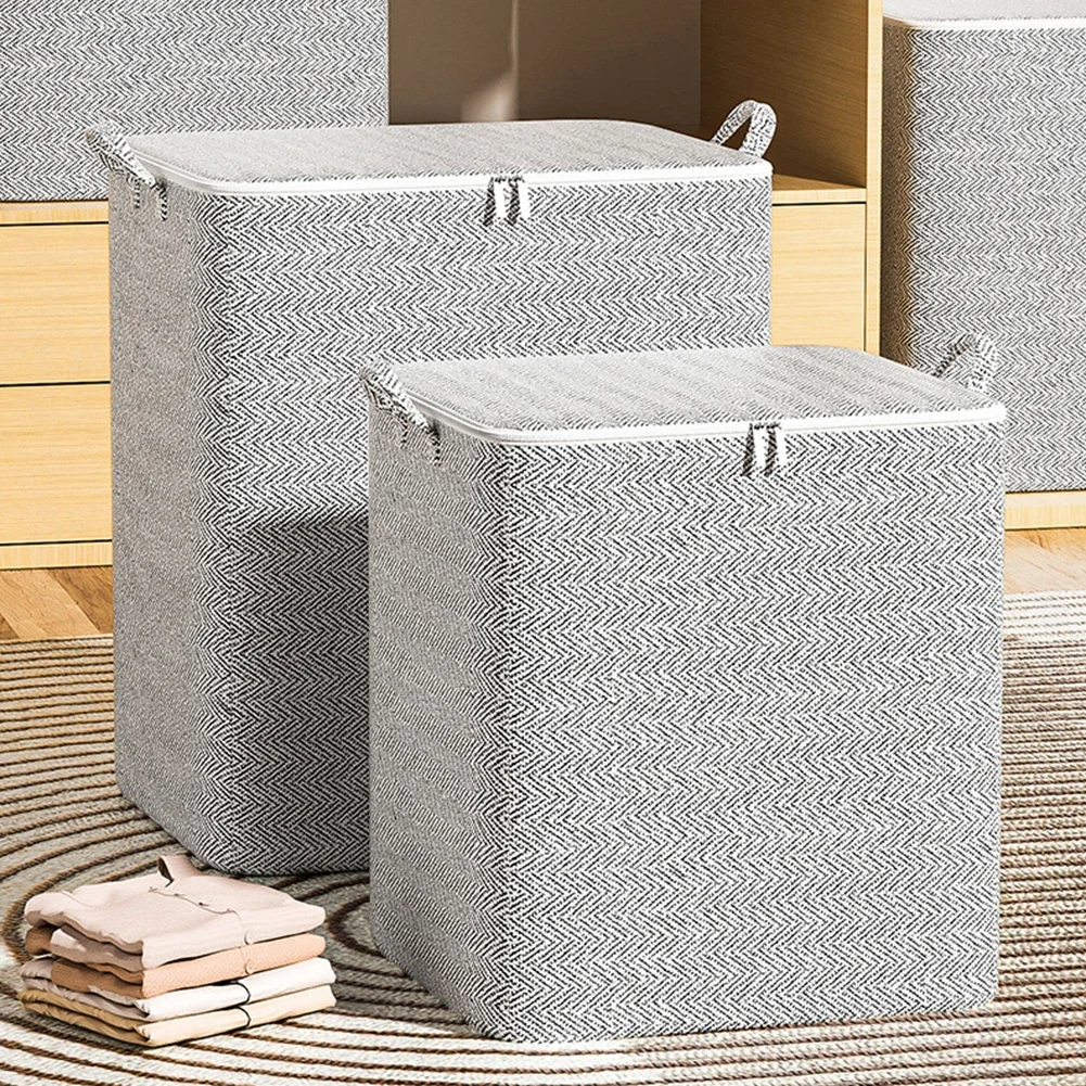 Folding Clothes Storage Bag Portable Non-Woven Zipper Quilt Storage Bins Closet Organizer Container Wardrobe Sorting Storage Box