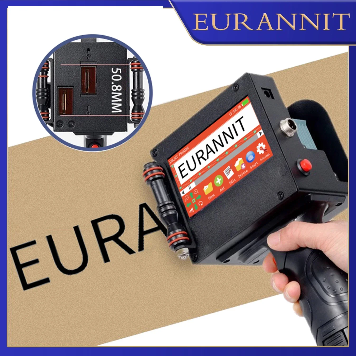 EURANNIT E50 50.8 مللي متر طابعة محمولة محمولة باليد طابعة نافثة للحبر الحرارية QR الباركود دفعة رقم الشعار تاريخ انتهاء الصلاحية TIJ آلة الترميز