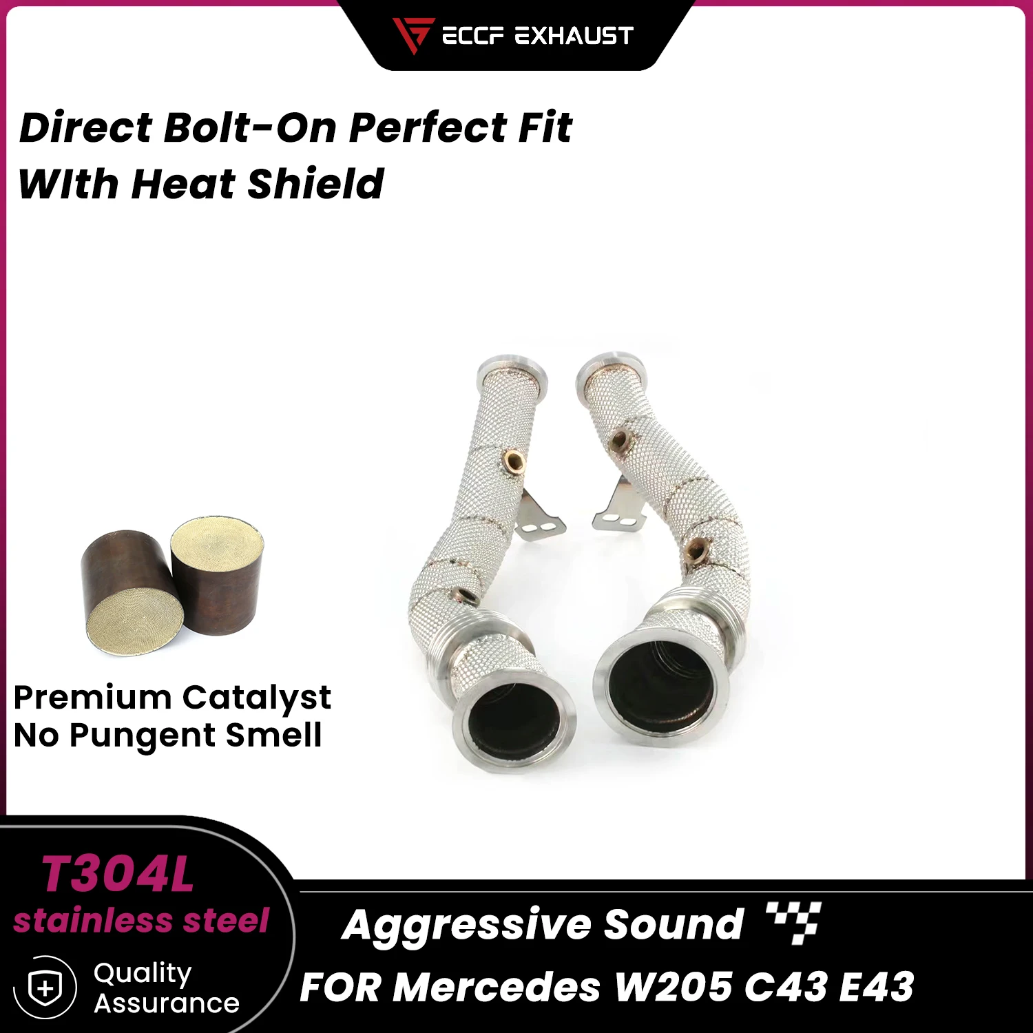 

Sporty Downpipe With Heat Shield For Mercedes W205 C43 E43 Aggressive Exhaust Sound High Flow Easy Installation