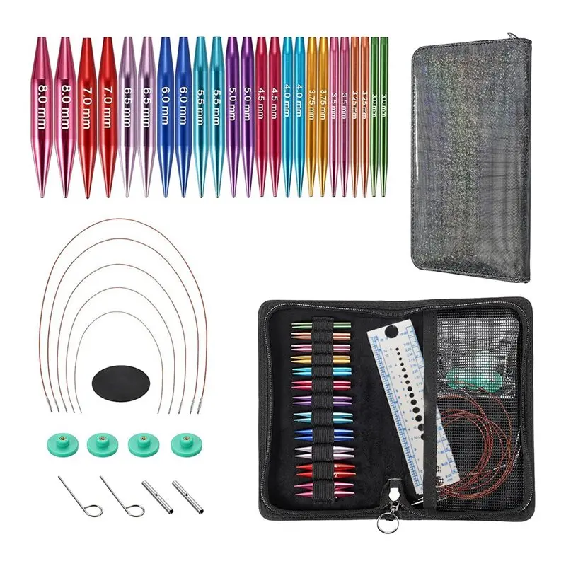

【COMELY】Short Interchangeable Knitting Needles Set- 2-Inch Metal Circular Needles Kit(12 Pairs) For Beginners
