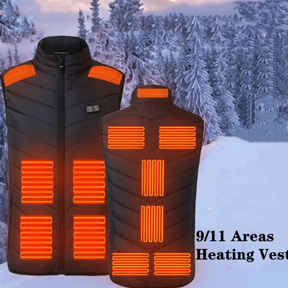 11/9 Zone USB Heating Vest for Men's and Womne's Winter Warmer Three Gear Intelligent Constant Temperature Solid Collar Vest