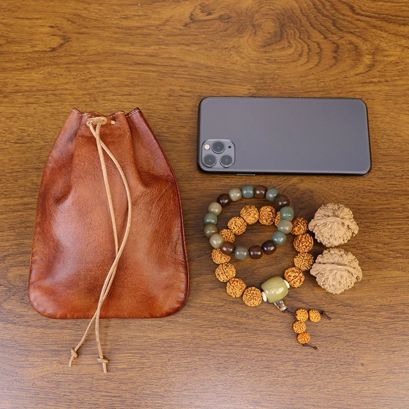 

Vintage Purse Leather Men's Coin Holders Drawstring Bag Womens Jewelry Storage Pouch Wallets Coin Purse Change Holder