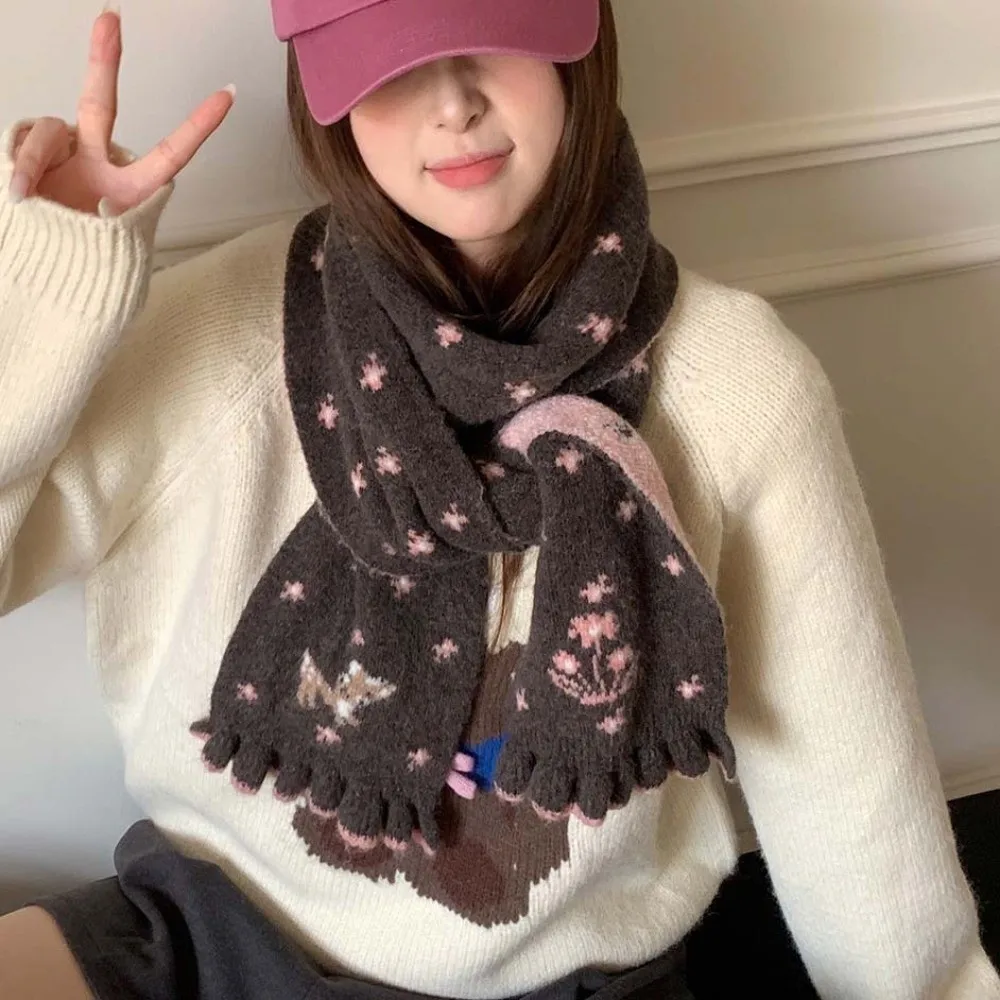 Double Sided Deer Knitted Scarf Throat Guard Skin-friendly Texture Contrast Color Muffler Chic Shawls Thickened Yarn