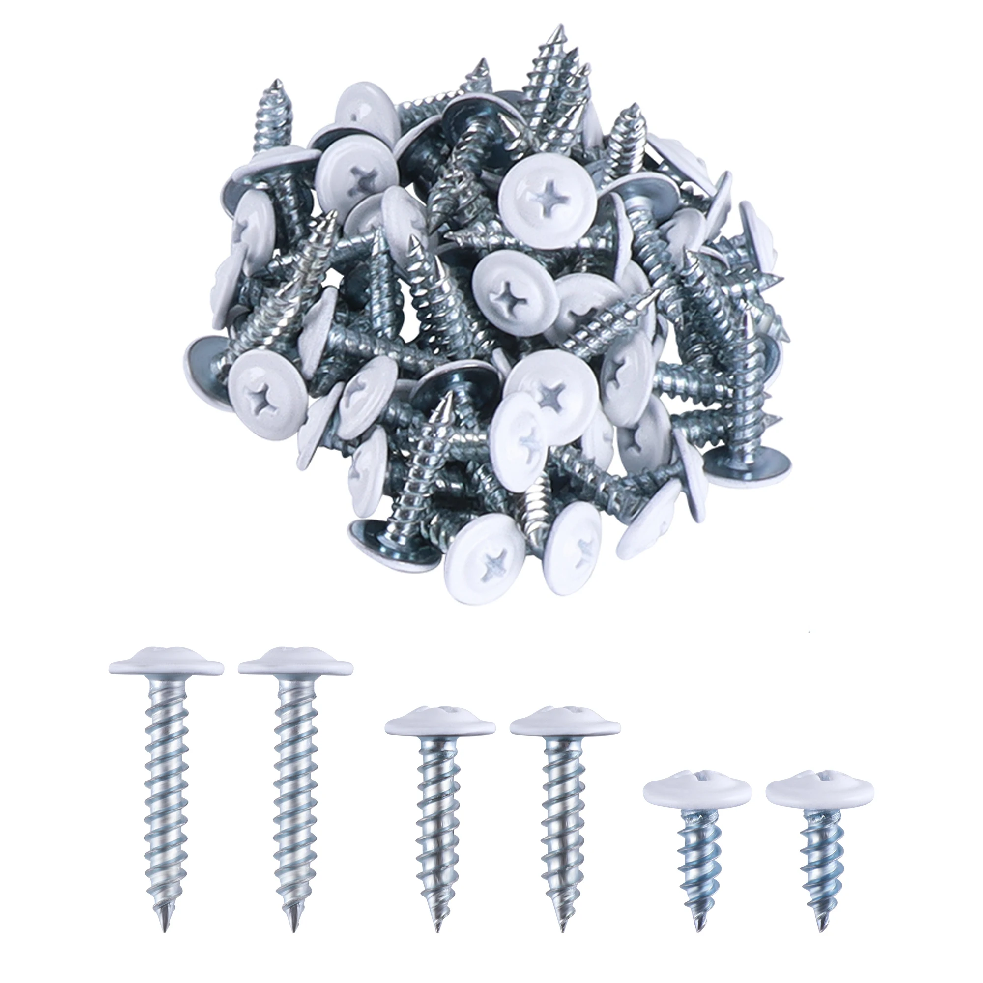 M5 Cross Self Tapping Screw Baked White Paint Round Head 180pcs/Set 1/2 3/4 1 Inch