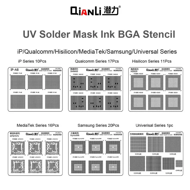 Qianli Green Oil Net UV Solder Mask Ink Kit For iPhone/Huawei/Samsung Motherboard CPU IC Chip Rework BGA Reballing Stencil