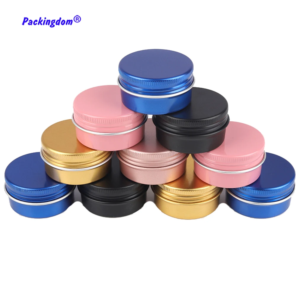 

50pcs Empty Cosmetic Container Aluminum Packaging Lip Balm Jar Storage Box Ointment Tin Hand Cream Pots Screw Cap 30g 1Oz