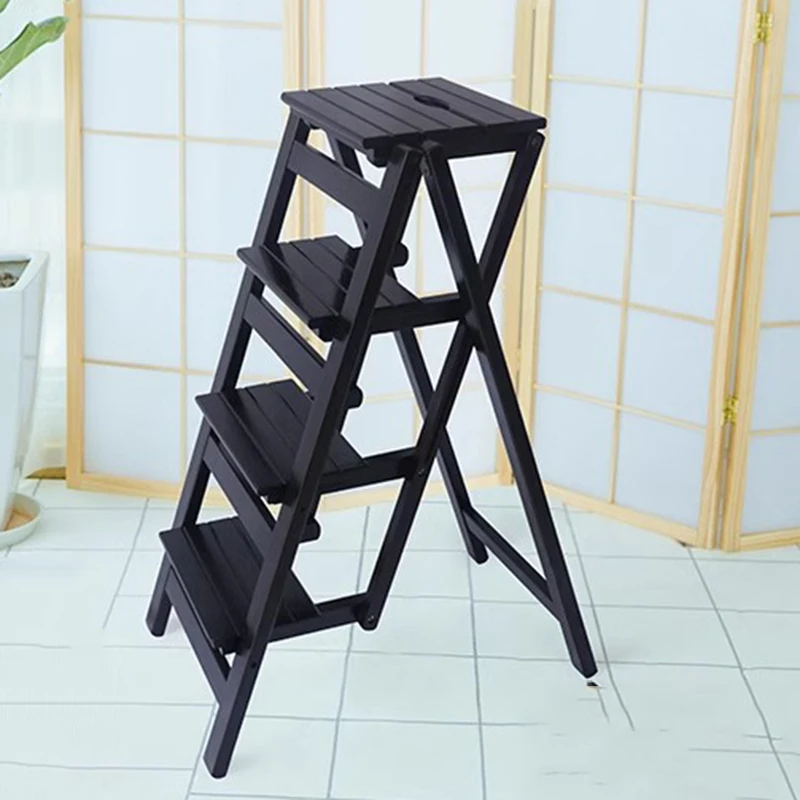 Roof Kitchen Folding Stairs Step Stools Wooden Platforms Multifunction Quick Step Ladders Indoor Black Escalera Home Furniture