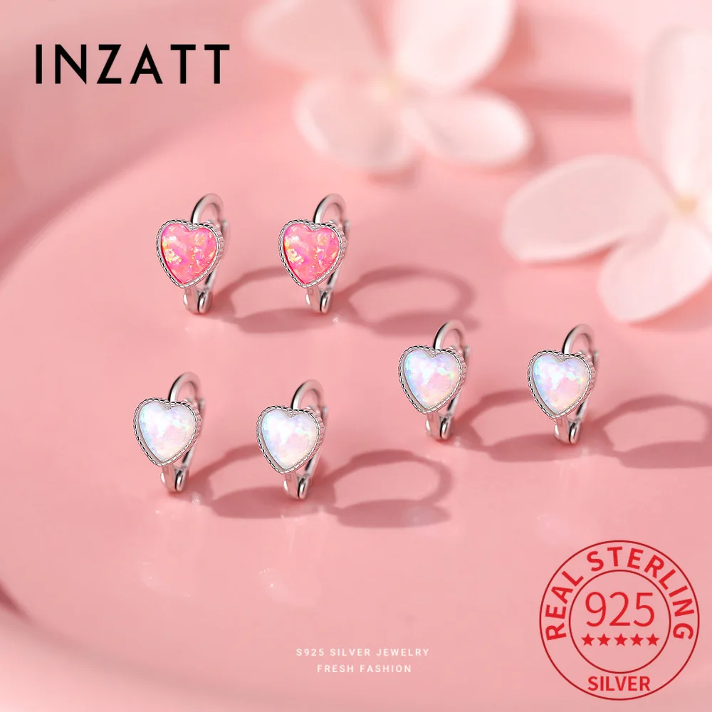 

INZATT Real 925 Sterling Silver Opal Heart Hoop Earrings For Women Cute Fine Jewelry Light luxury Accessories