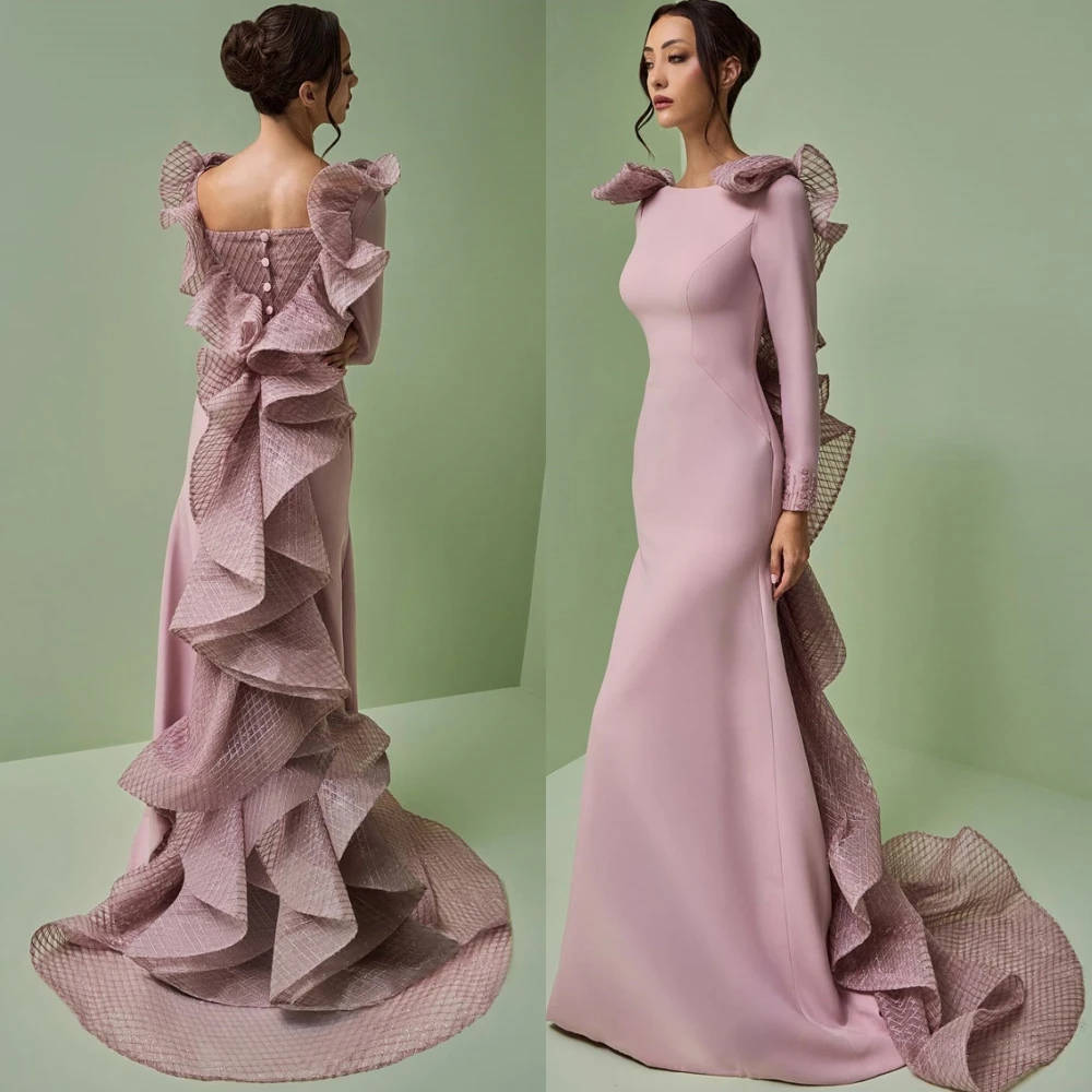 

Customized Luxury Jersey Boat Neck Evening Dress Delicate Chapel Train Prom Dresses Formal Mermaid Special Occasion Gowns