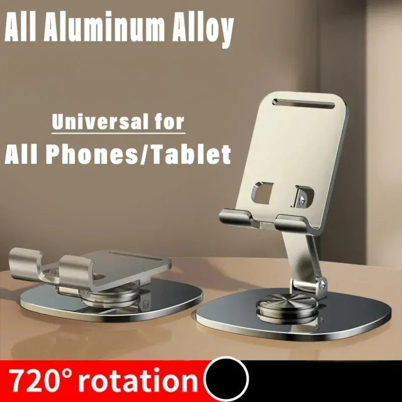 A99X Metal Phone Stand, 360 Degree Rotation, Desktop Holder for Smartphones and Tablets Ergonomic Design Space-Saving Grey