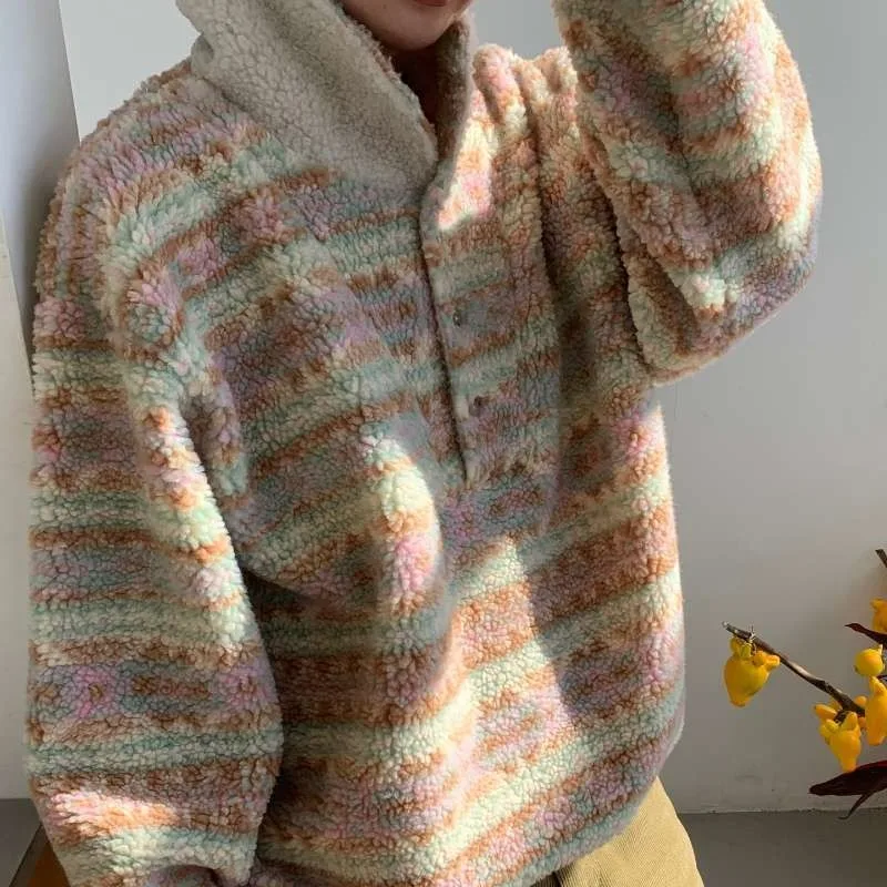 

Шикарная осенне-зимняя толстовка с капюшоном из меха ягненка, женская теплая толстовка с воротником, дизайн Sense Personali, корейский длинный свеч, свитшот