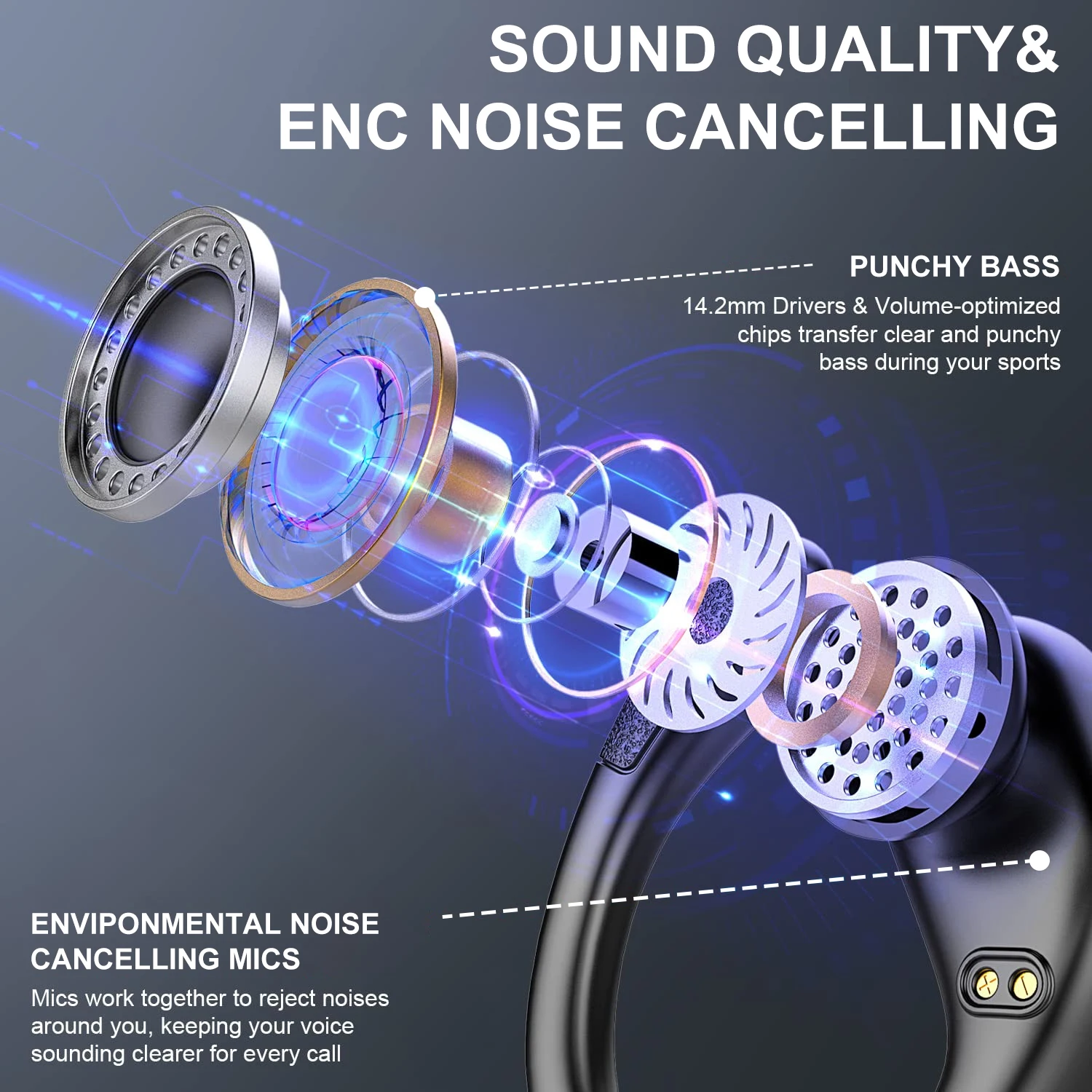 سماعات رأس لاسلكية داخل الأذن مع شاشة عرض LED سماعات أذن للركض والرياضة وسماعات أذن ، وسماعات أذن ، وصوت جهير خالص ، جديد