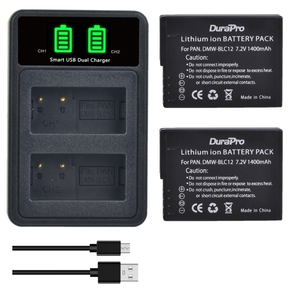 DMW-BLC12 BLC12 DMW-BLC12E Battery + LCD Charger for Panasonic Lumix FZ1000, DMW-BLC12PP, FZ200, FZ300 G5, G6, G7, GH2, GX8