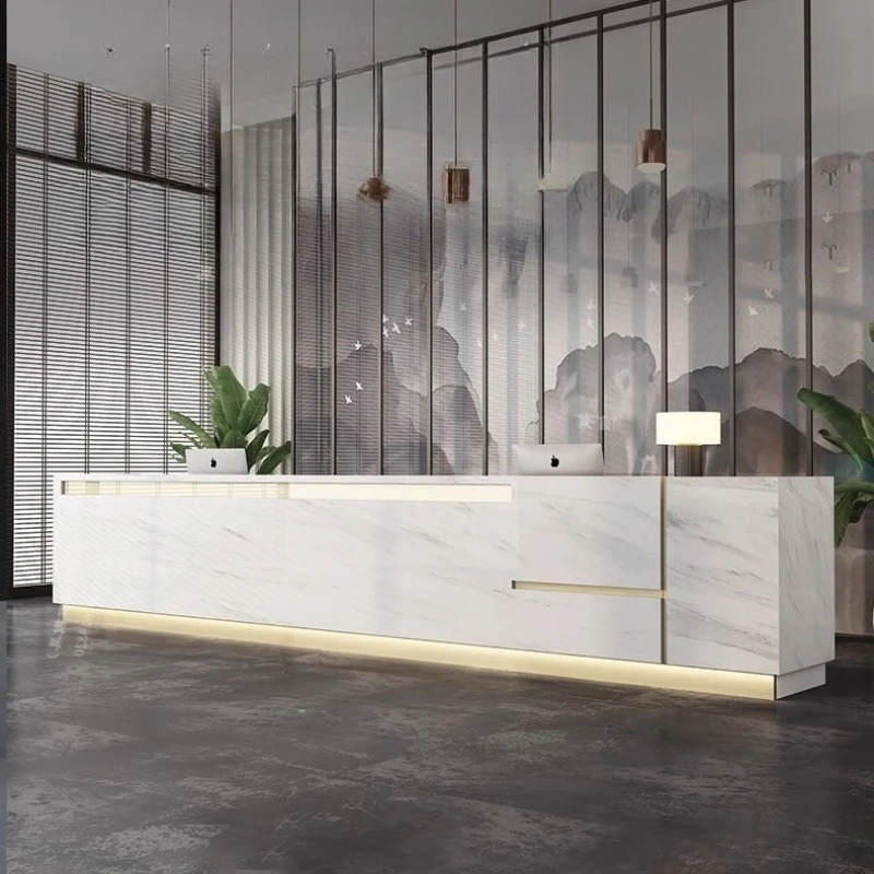 Design Company Front Desk Display Elegant Checkout Light Luxury Modern Desks Customer Office Service Escrivaninha Furniture