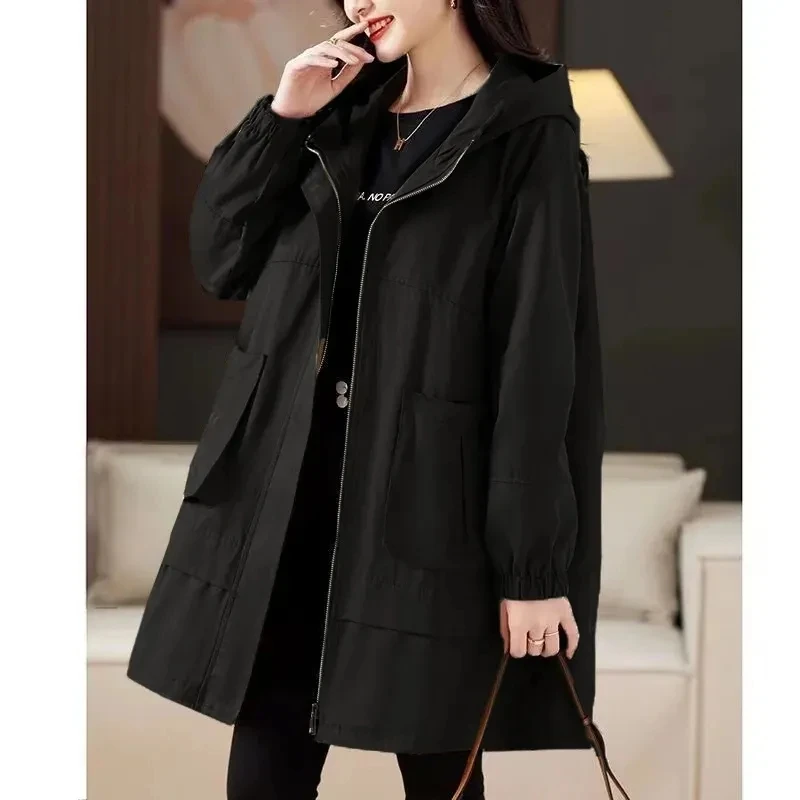 Spring Autumn Long Trench Coat Women Jacket Fashion Pocket Loose Female Windbreaker Overcoat Hooded Coat Gabardina Mujer