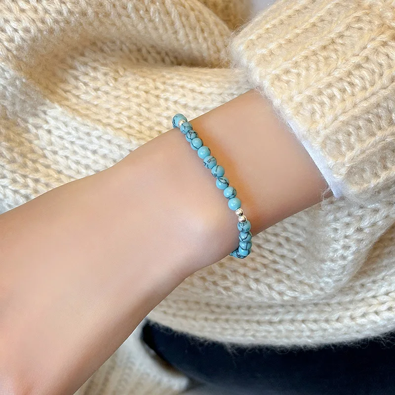 VENTFILLE 925 Sterling Silver Bead Turquoise Agate Bracelet For Women Girl RetroVersatile Originality Jewelry Gift Dropshipping