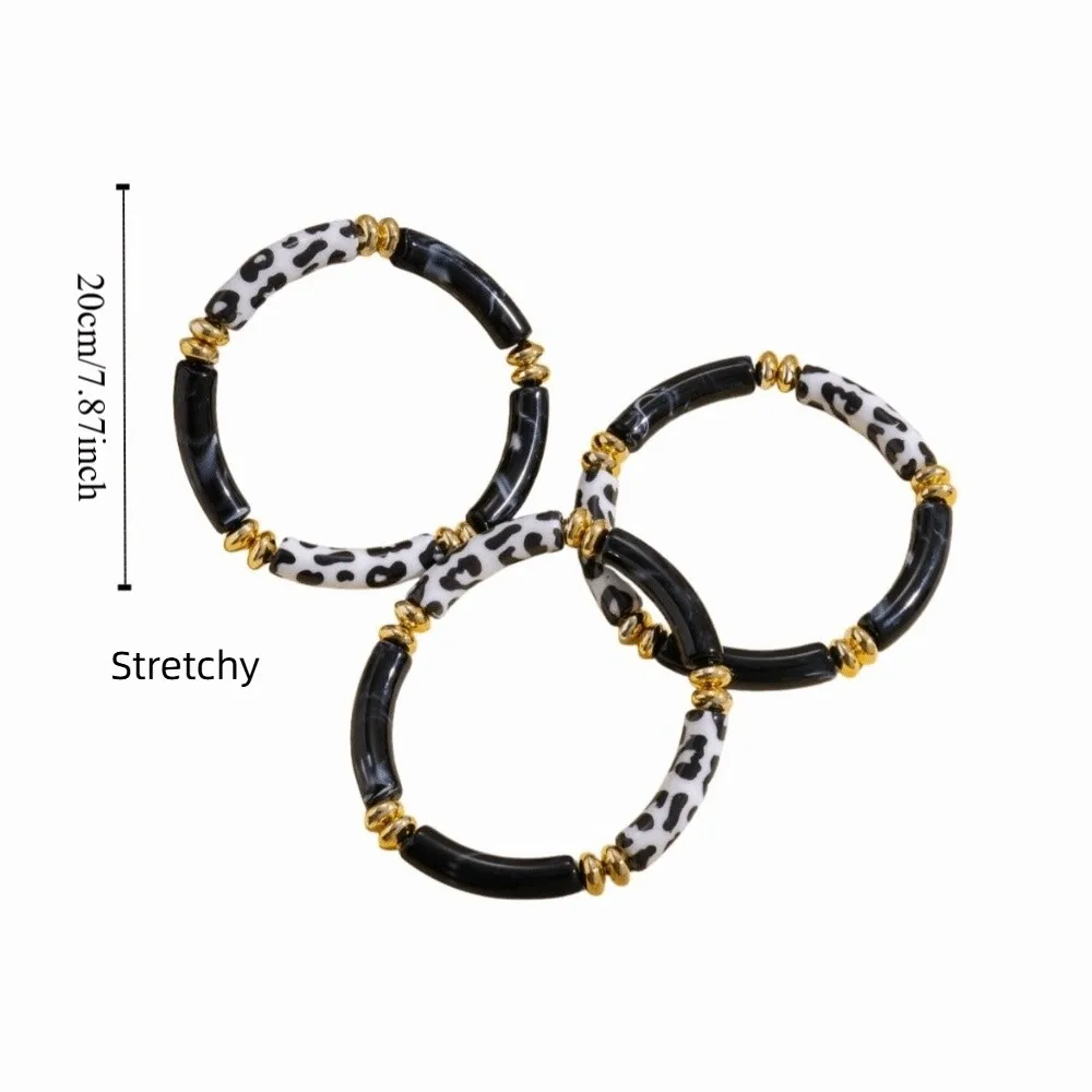 아크릴 레오파드 팔찌 레오파드 프린트 손목밴드 보헤미안 아크릴 팔찌 핸드 링 신축성 있는 곡선형 튜브 뱅글 소녀용