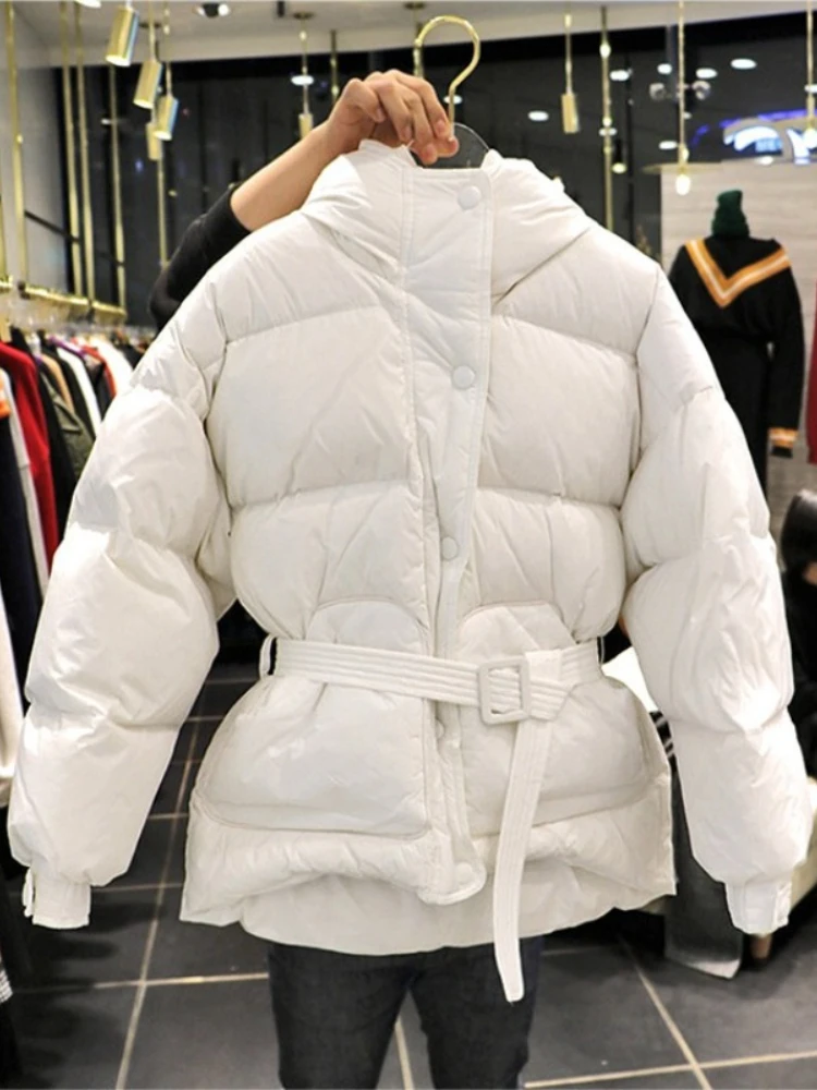 2026 new down jacket for women Korean style fashionable winter warm %white duck down coat hooded waist cinched outerwear