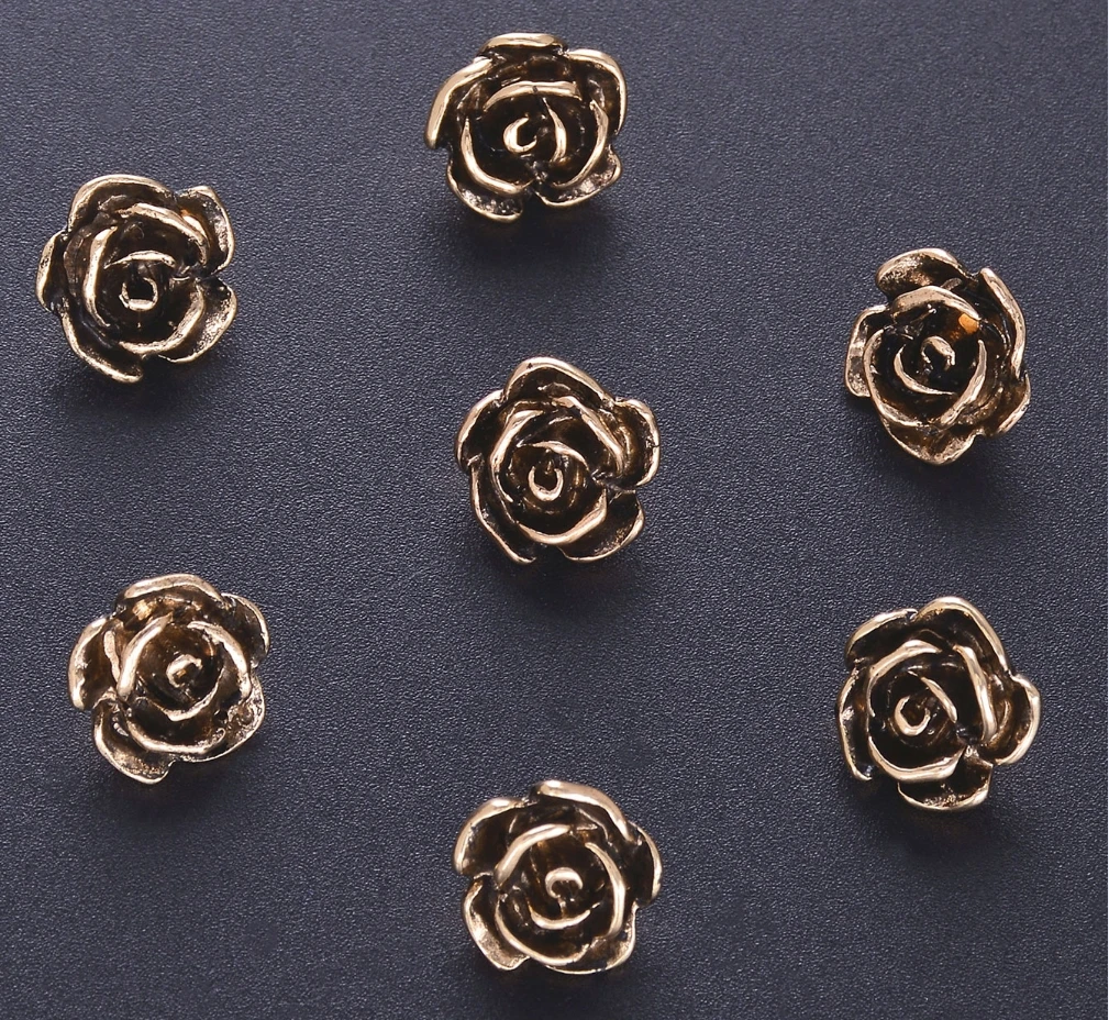 7pcs/Pack Vintage Rose Flower Metal Buttons For Shank Woolen Coat Dress DIY Shoes Hats Decor Buttons Sewing Accessories