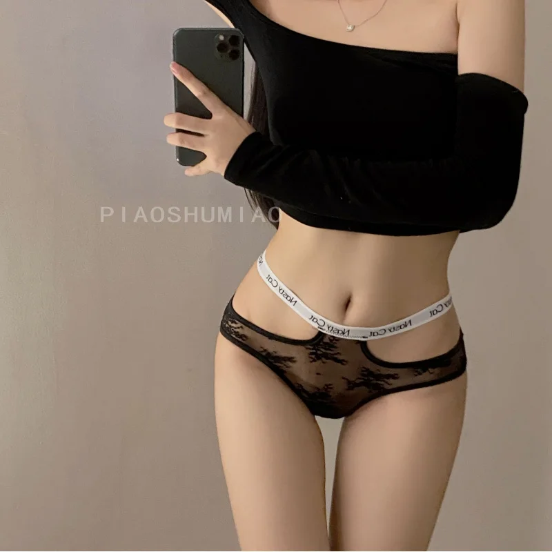 New Sports Style Hot Girl A4 Waist * Underwear Women\'s Letter Waist Edge Comfortable Slightly See-through Thin Low Waist Briefs