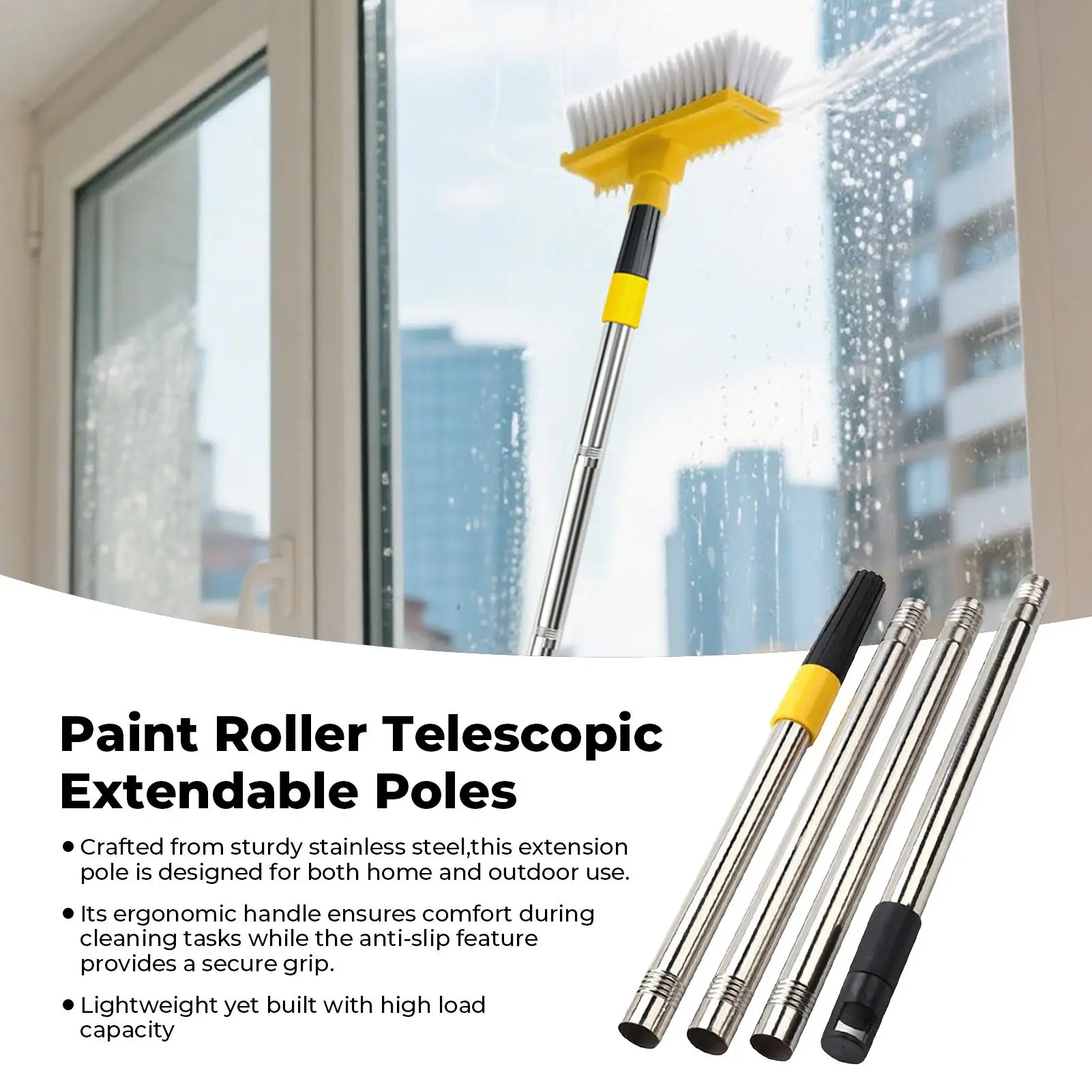 Extendable Pole Telescopic Extendable Paint Roller Handle Anti-Slip Stainless Steel Rod With High Load Capacity For Painting