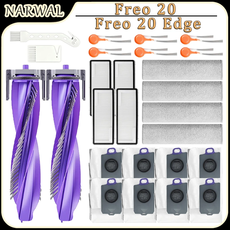 For NARWAL Freo 20/Freo 20 Edge Robot Vacuum Accessories Main Side Brush Track Mop Cloth HEPA Filter Dust Bag Replacement Parts