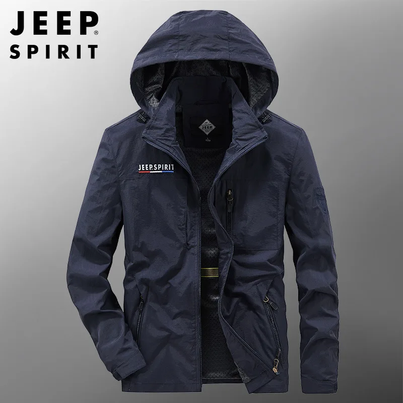 JEEP SPIRIT jacket men spring autumn loose outdoor windbreaker sports stylish comfortable removable hat high-quality clothes