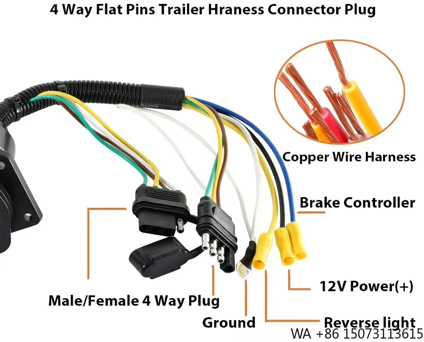 4-Way Flat to 7-Way RV Blade Trailer Wiring Harness Adapter with Mounting Bracket