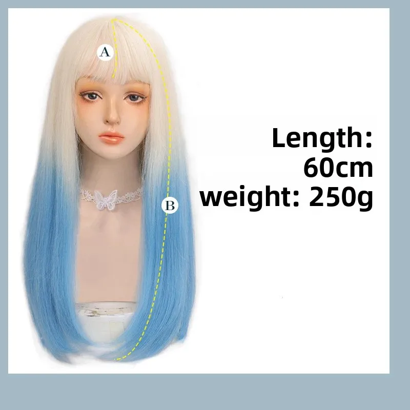 Trendy Pastel Pink Ombre Long Straight Wig | Full Cap Peach Blonde Hairpiece with Blunt Bangs for Teen Girls' Fashion